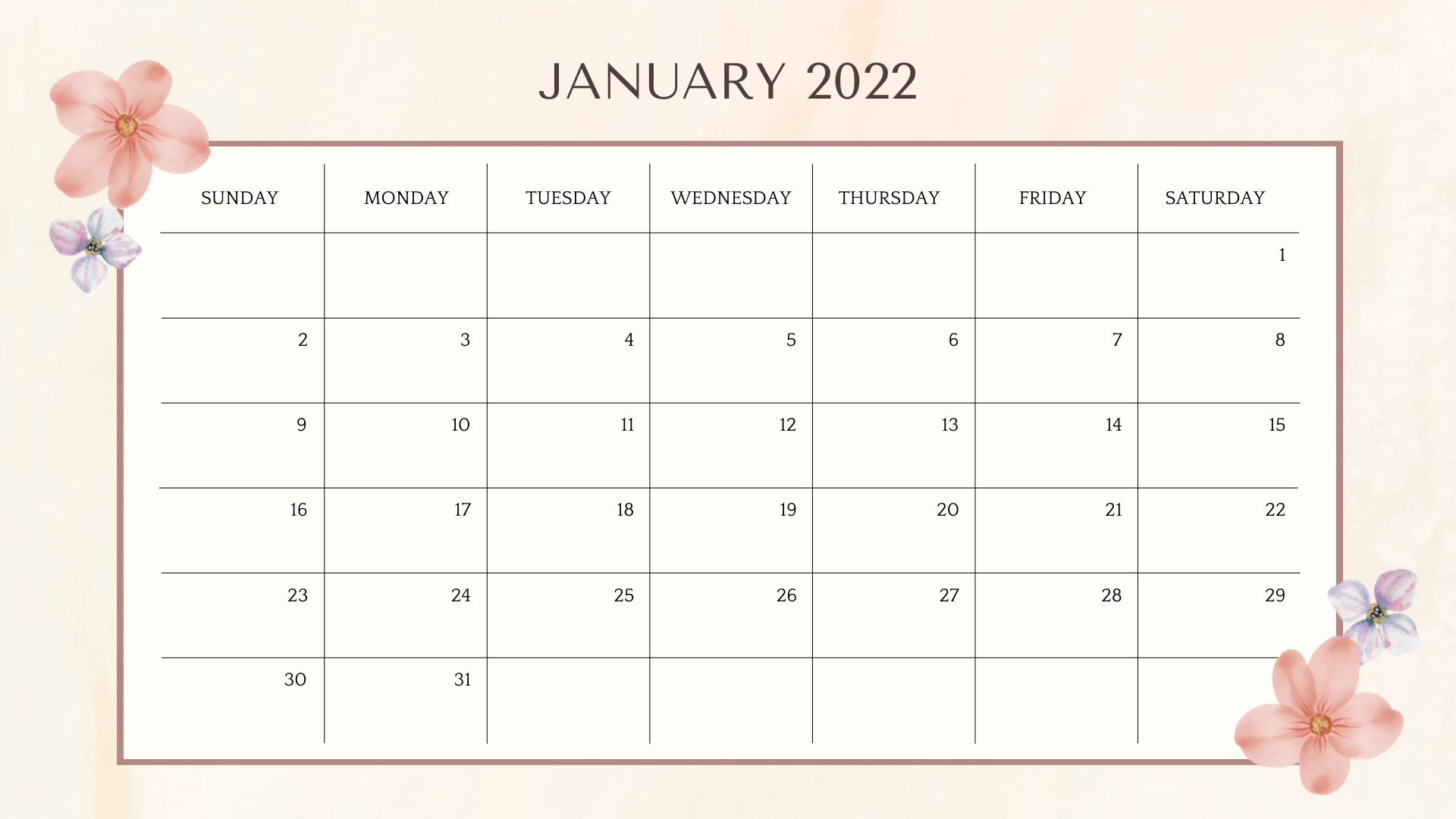 January 2022 Calendar 1