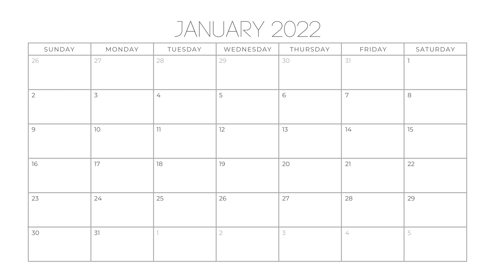 12 Month Calendar 2022