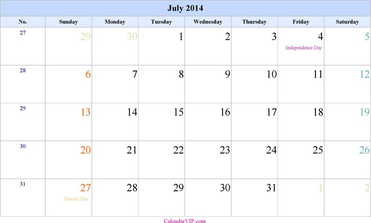 July 2014 Calendar 1