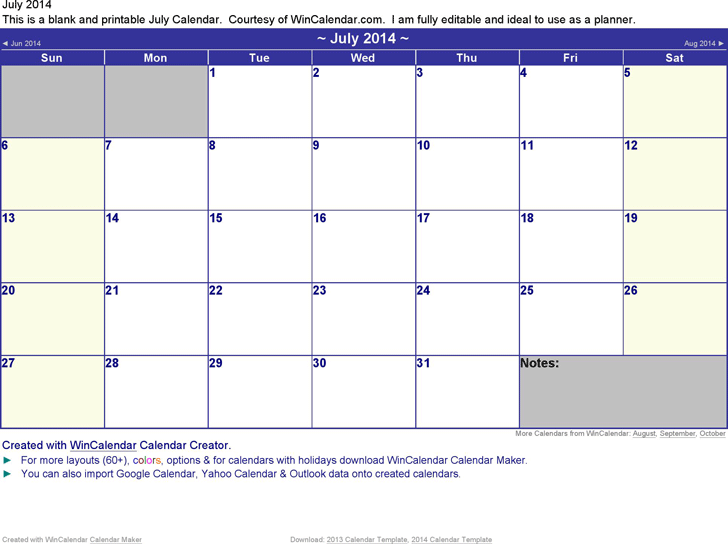 July 2014 Calendar 2
