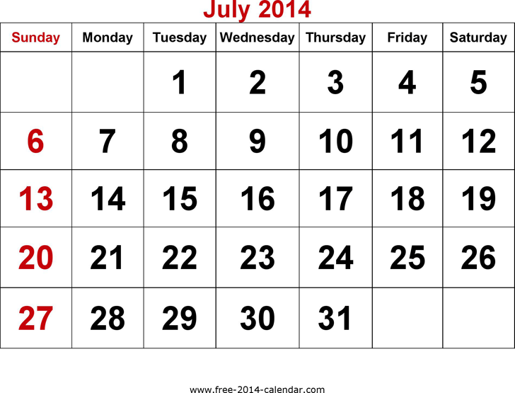 July 2014 Calendar 3