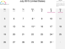 July 2015 Calendar