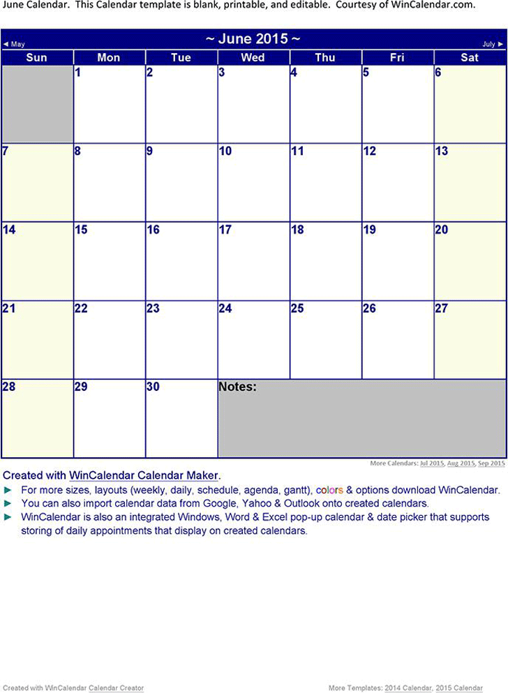 June 2015 Calendar 1
