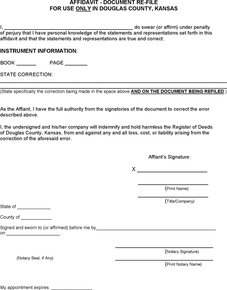Kansas Affidavit Document Re-File Form