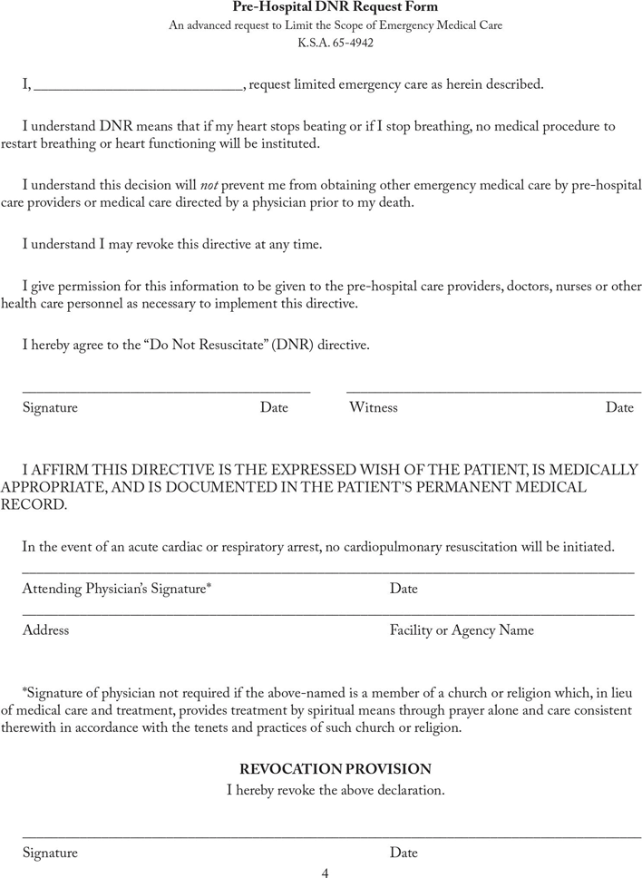 Kansas Do Not Resuscitate Form 2 Page 4