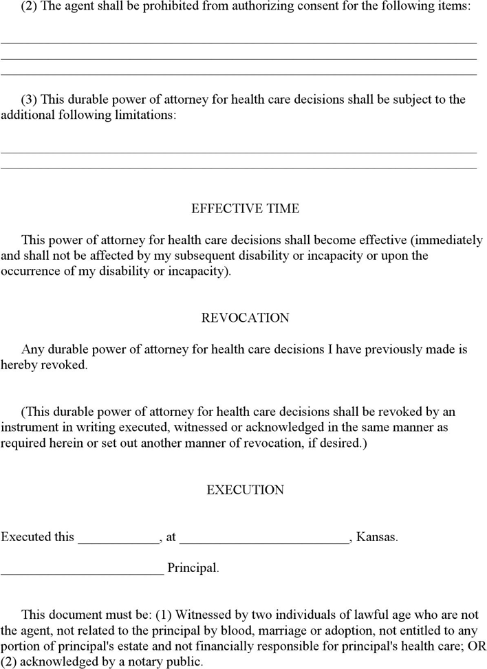 Kansas Durable Power of Attorney for Health Care Decisions Form Page 2