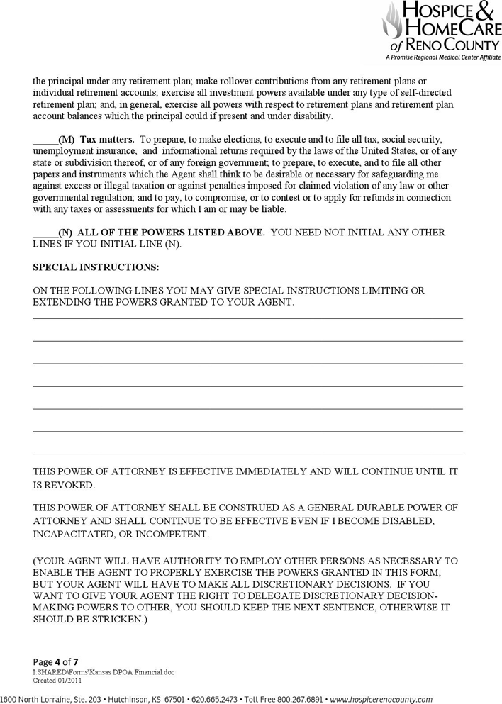 Kansas General Durable Power of Attorney Form Page 4