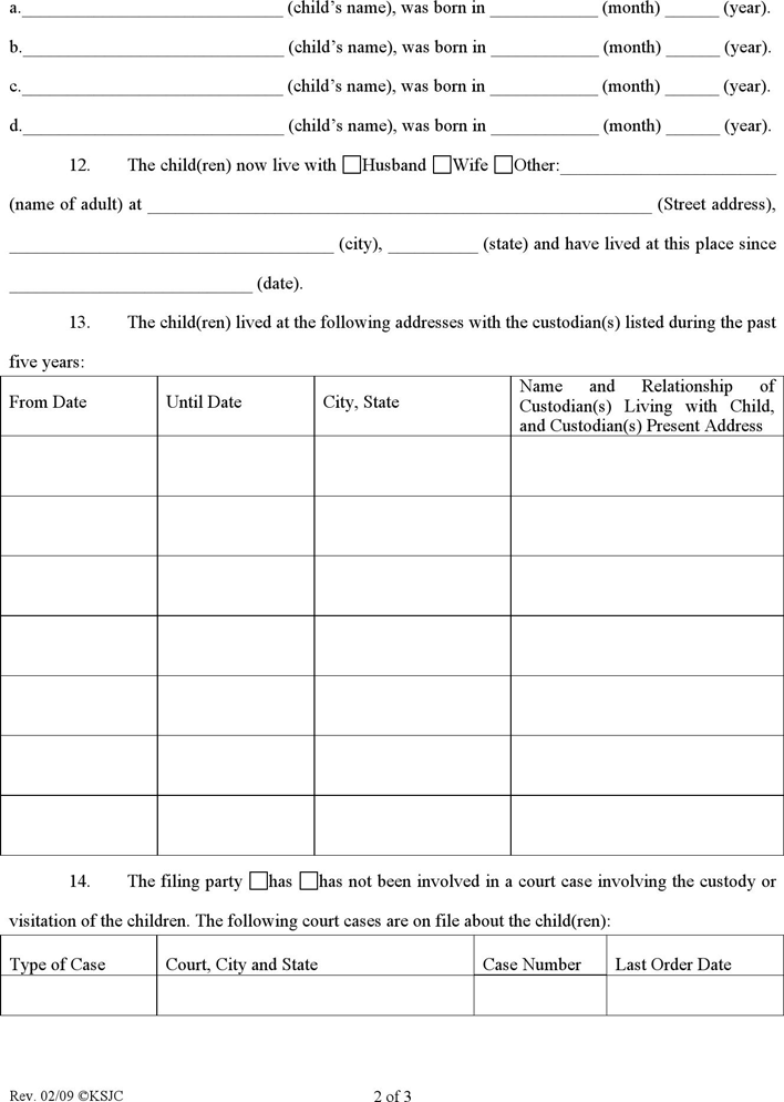 Kansas Petition for Divorce (with Children) Form Page 2