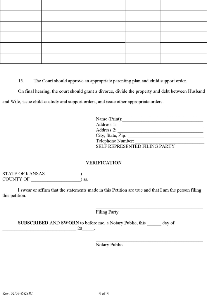 Kansas Petition for Divorce (with Children) Form Page 3