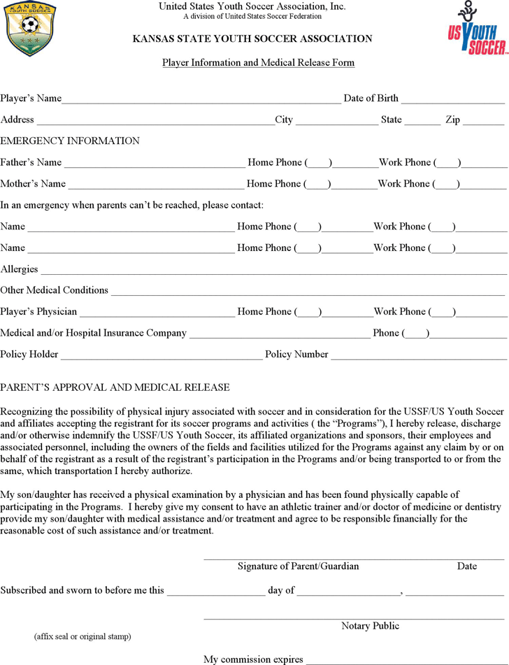 Kansas Player Information and Medical Release Form