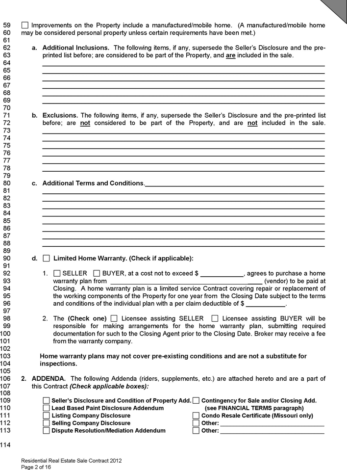 Kansas Residential Real Estate Sale Contract Form Page 2