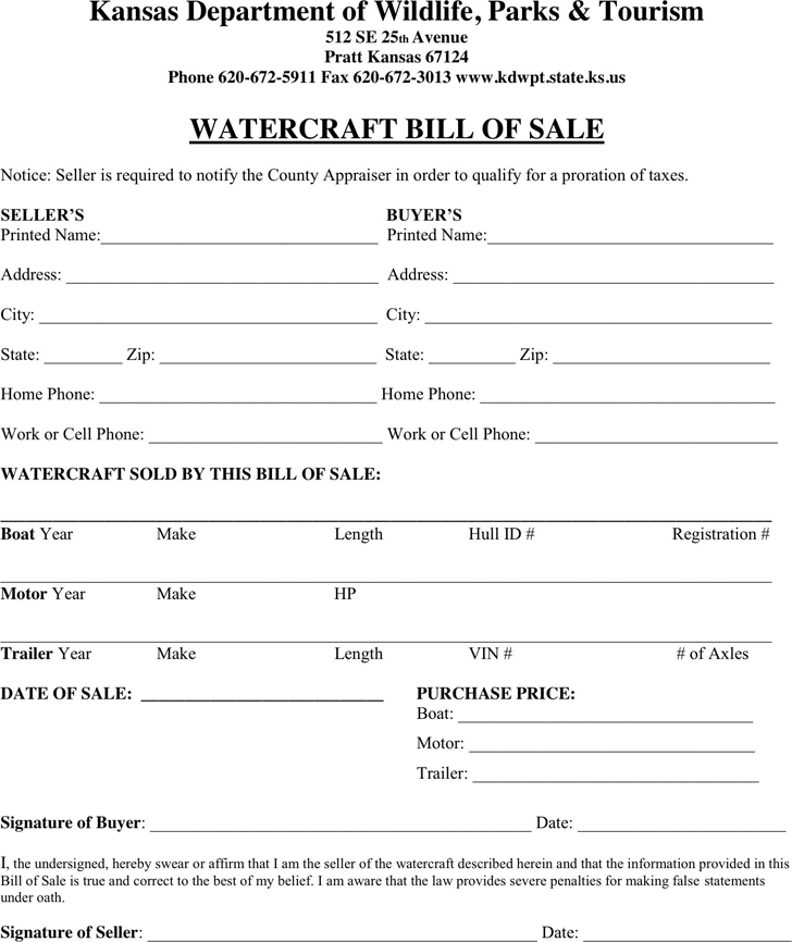 Kansas Watercraft Bill of Sale Form