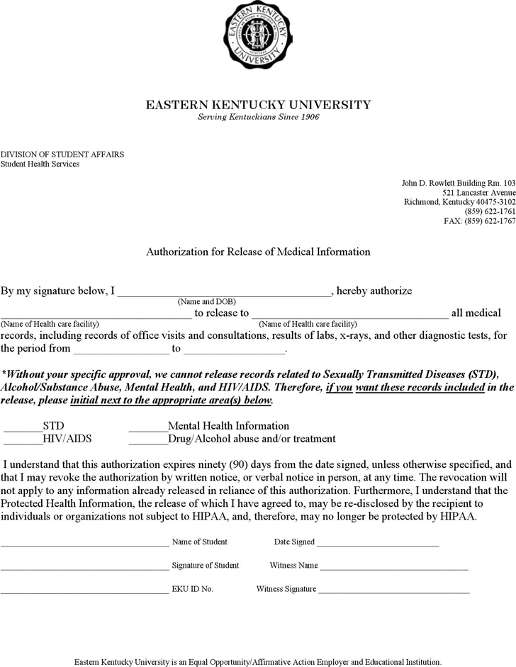 Kentucky Authorization for Release of Medical Information Form