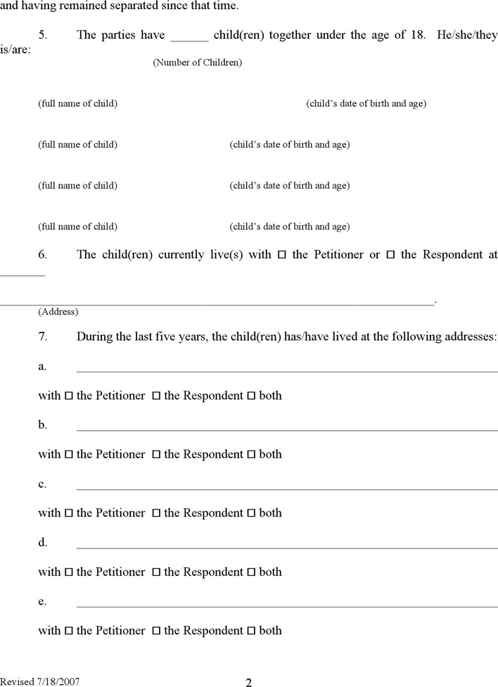 Kentucky Divorce Form Page 2