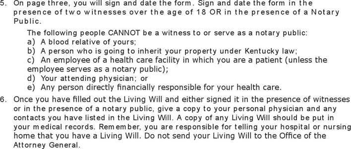 Kentucky Living Will Directive Form Page 5