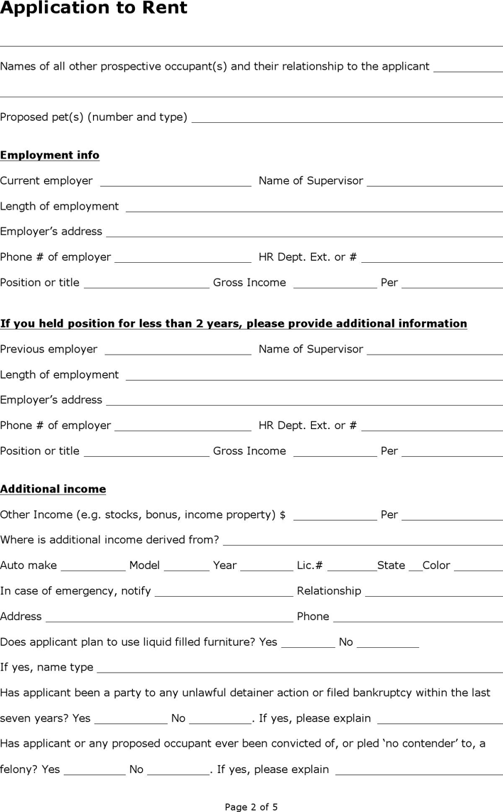 Kentucky Rental Application Form Page 2