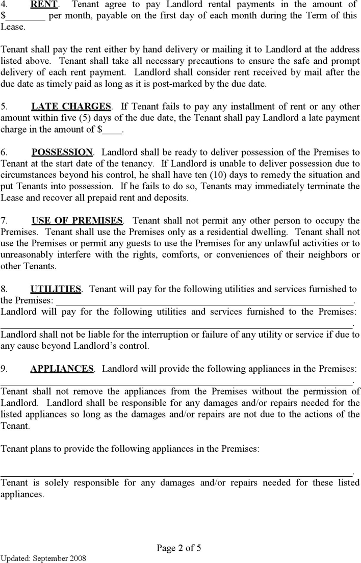 Kentucky Residential Lease Agreement Page 2