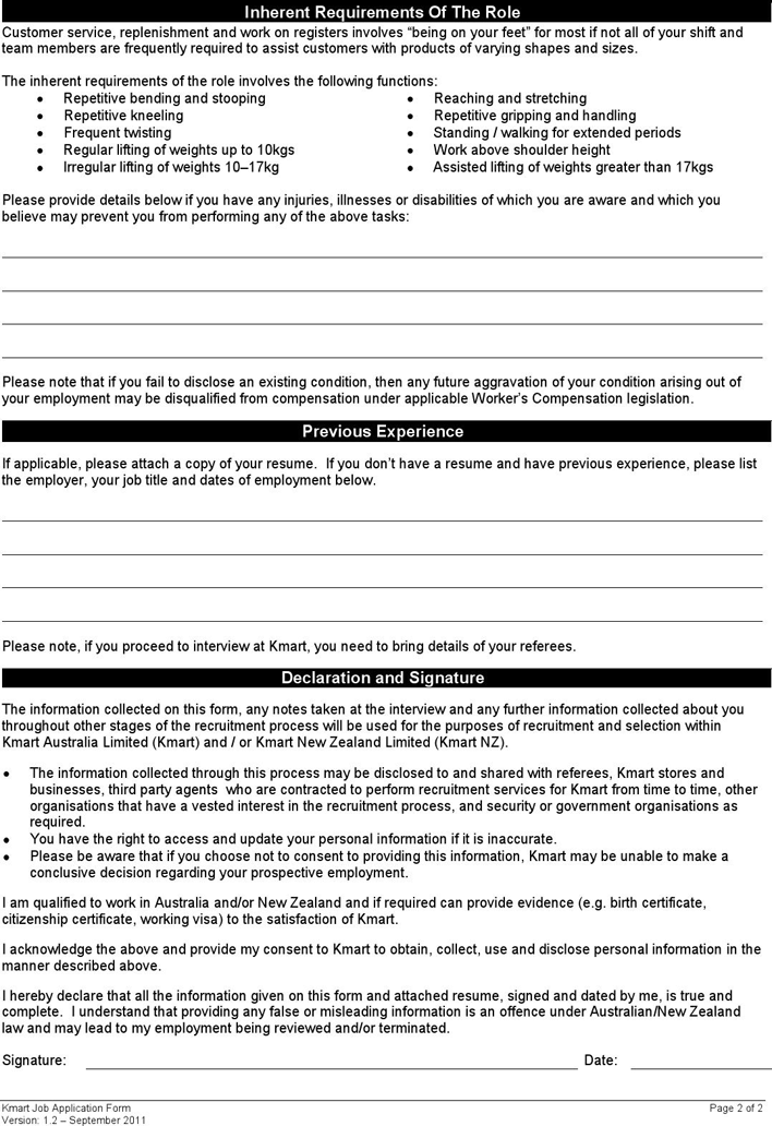 Kmart Application Form Page 2