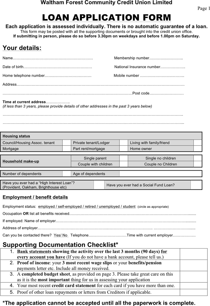 Free Loan Application Form Doc 734kb 4 Page S
