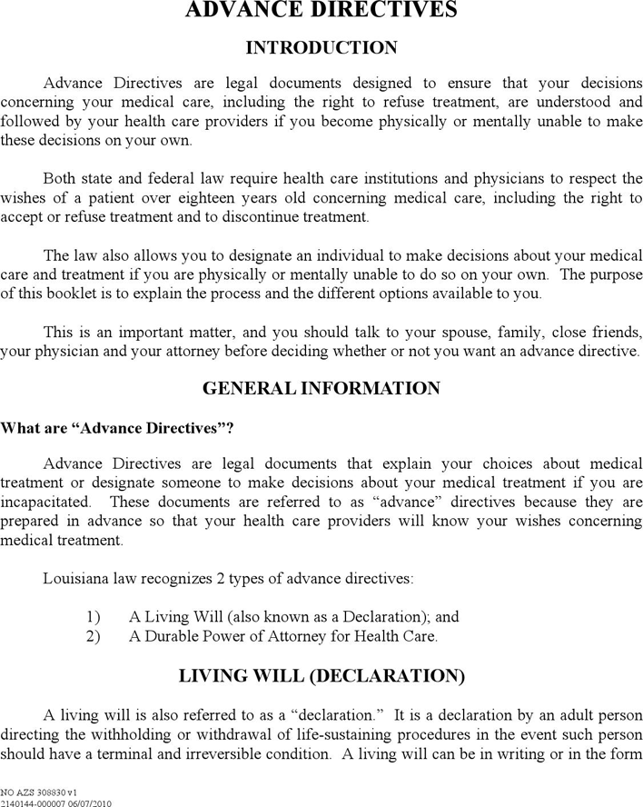 Louisiana Advance Directive Form Page 2