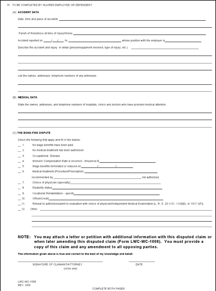 Louisiana Disputed Claim For Compensation Page 2