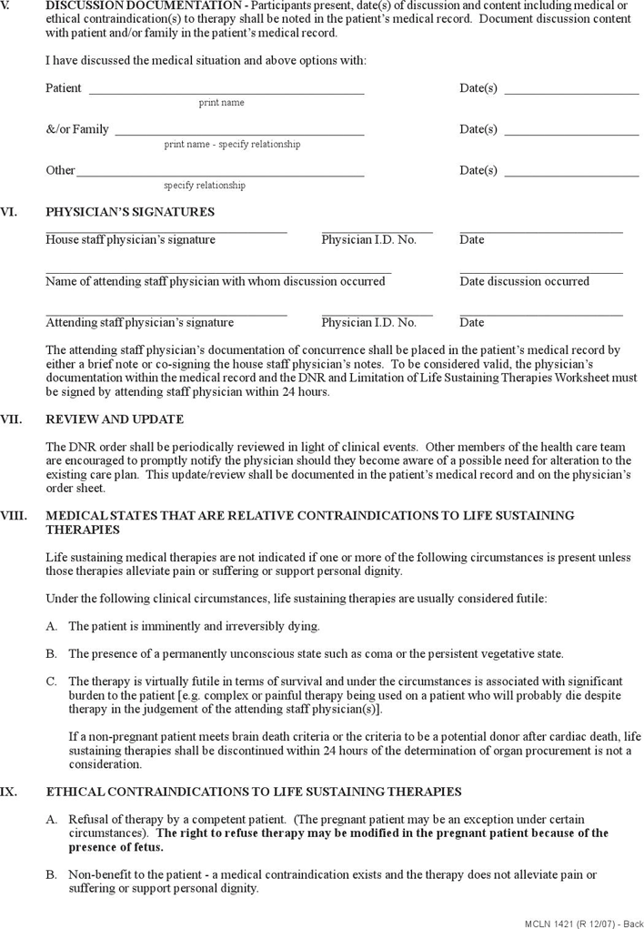 Louisiana Do Not Resuscitate Form Page 2