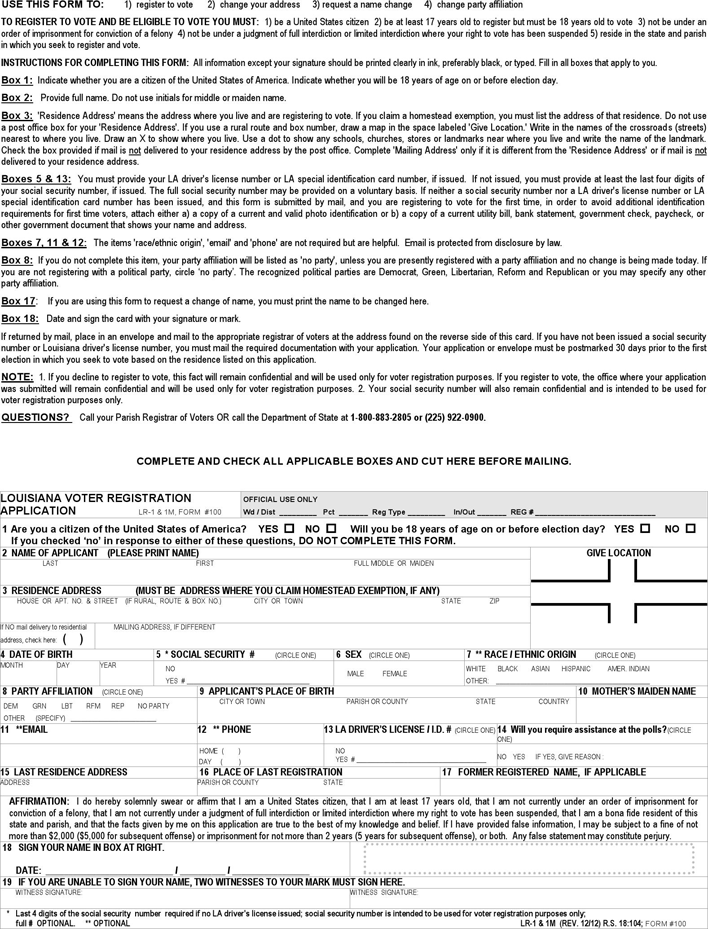 Louisiana Voter Registration Application Page 2