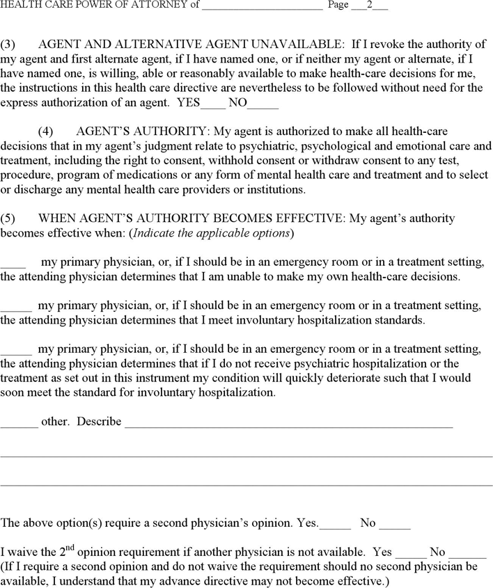 Maine Health Care Power of Attorney Form 1 Page 2