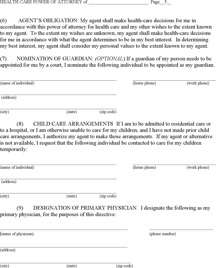 Maine Health Care Power of Attorney Form 1 Page 3
