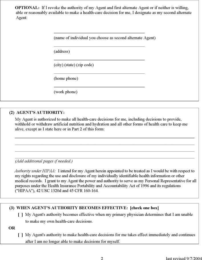 Maine Health Care Power of Attorney Form 2 Page 2