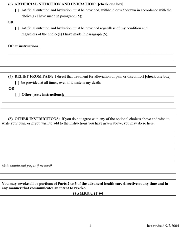Maine Health Care Power of Attorney Form 2 Page 4