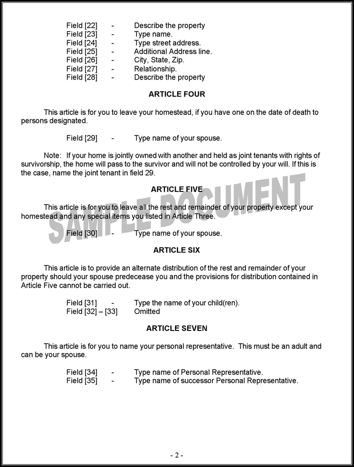 Maine Last Will and Testament Form Page 2