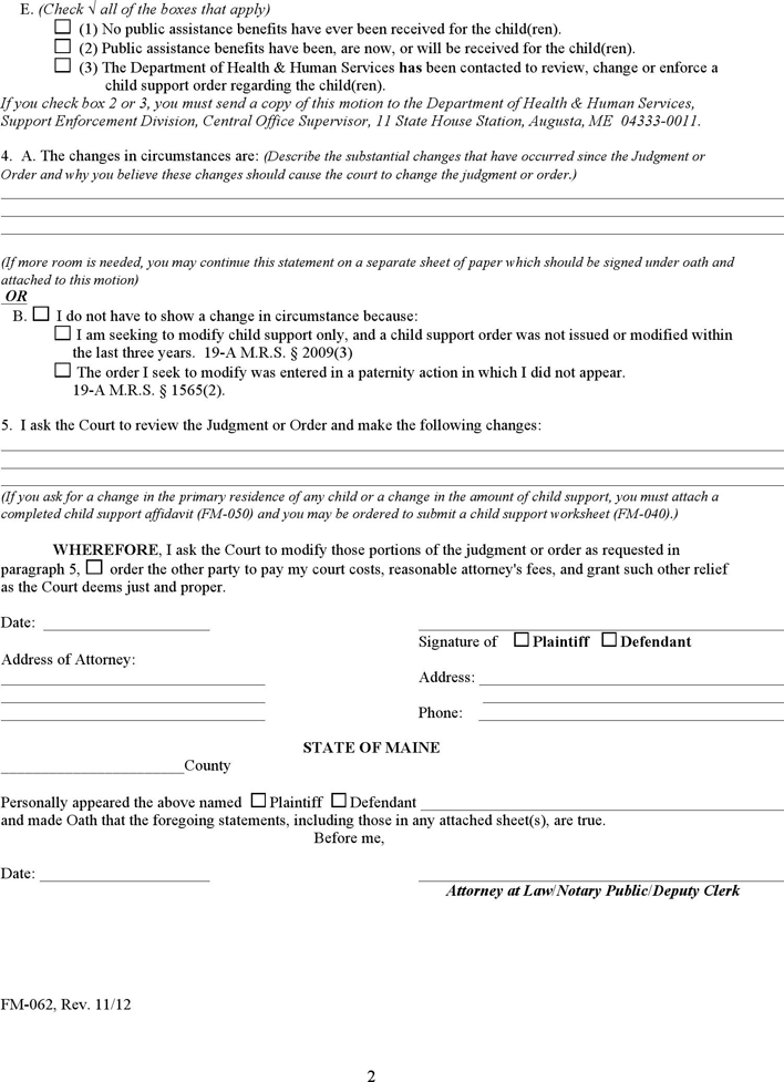 Maine Motion to Modify Form Page 2