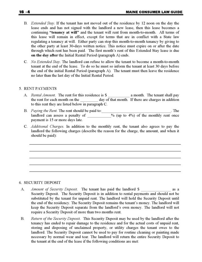 Maine Residential Lease Agreement Form Page 2