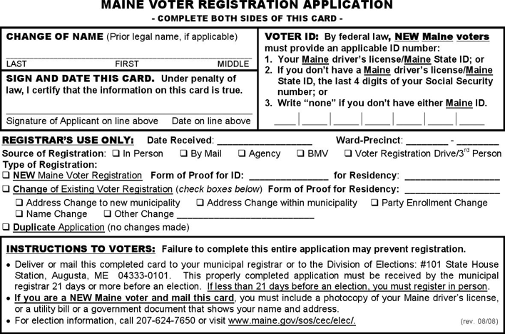 Maine Voter Registration Form Page 2