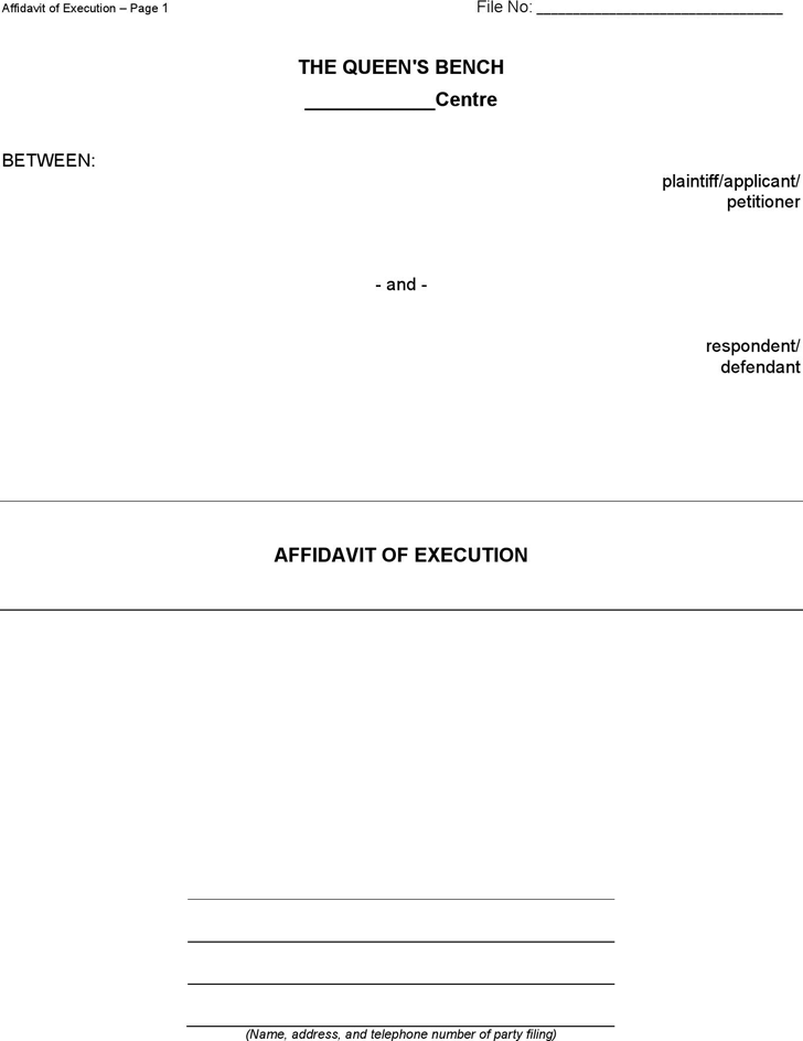 Manitoba Affidavit of Execution Form