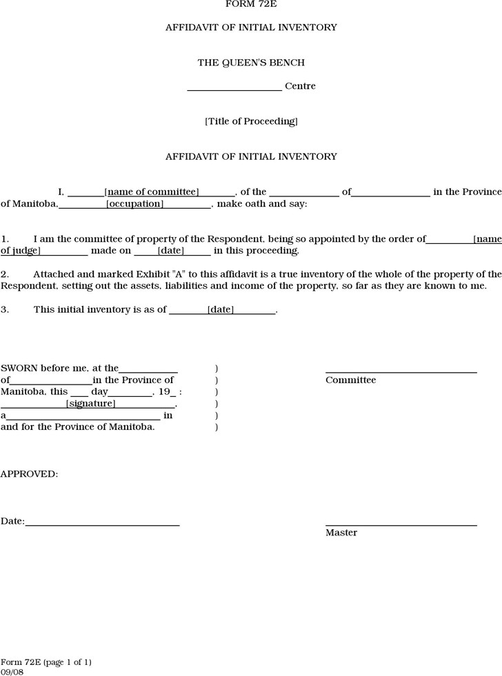 Manitoba Affidavit of Initial Inventory Form