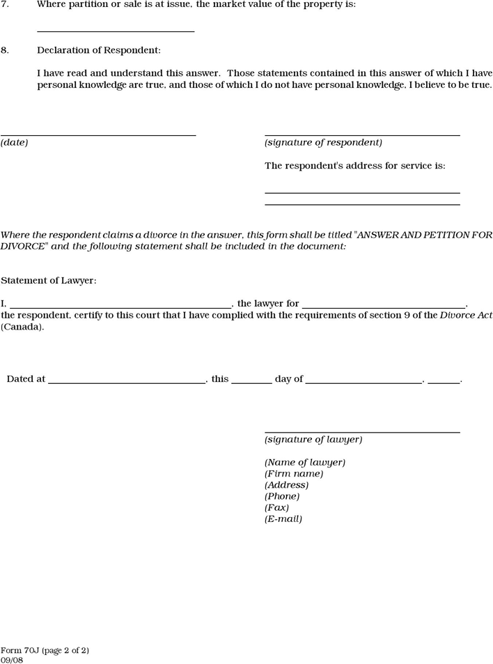 Manitoba Answer or Answer and Petition for Divorce Form Page 2