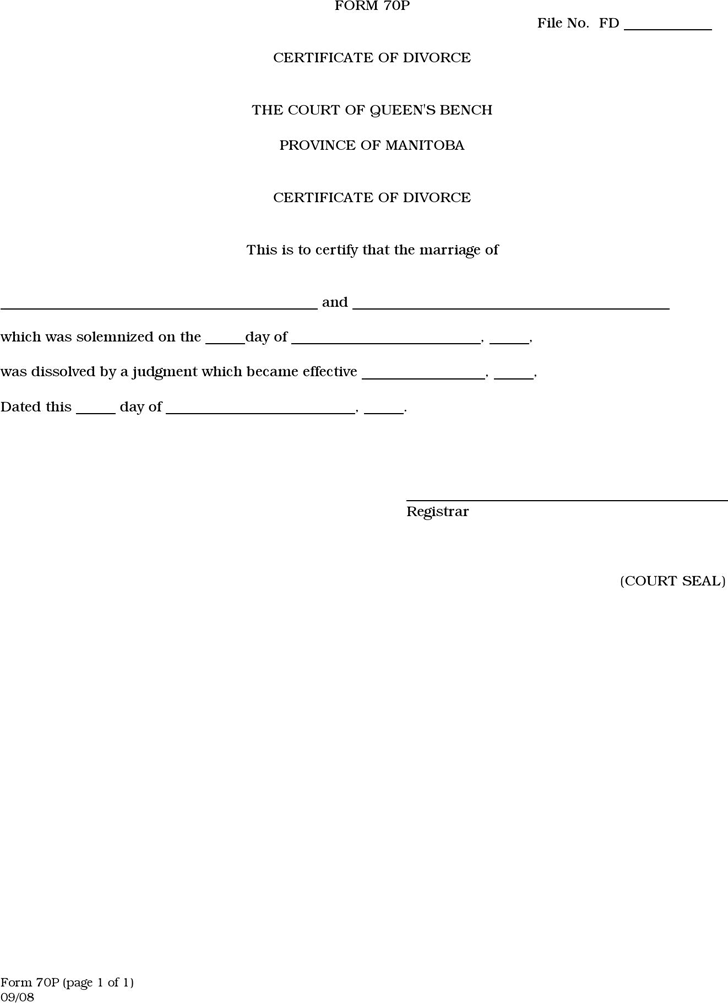 Manitoba Certificate of Divorce Form