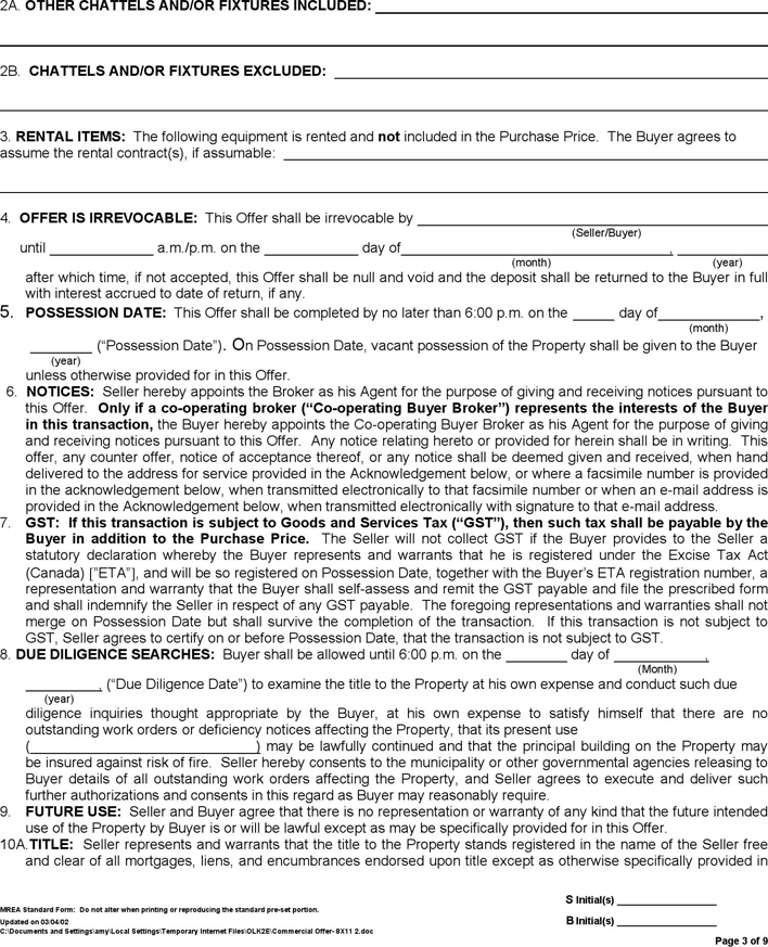 Manitoba Offer to Purchase Real Estate - Commercial Form Page 3