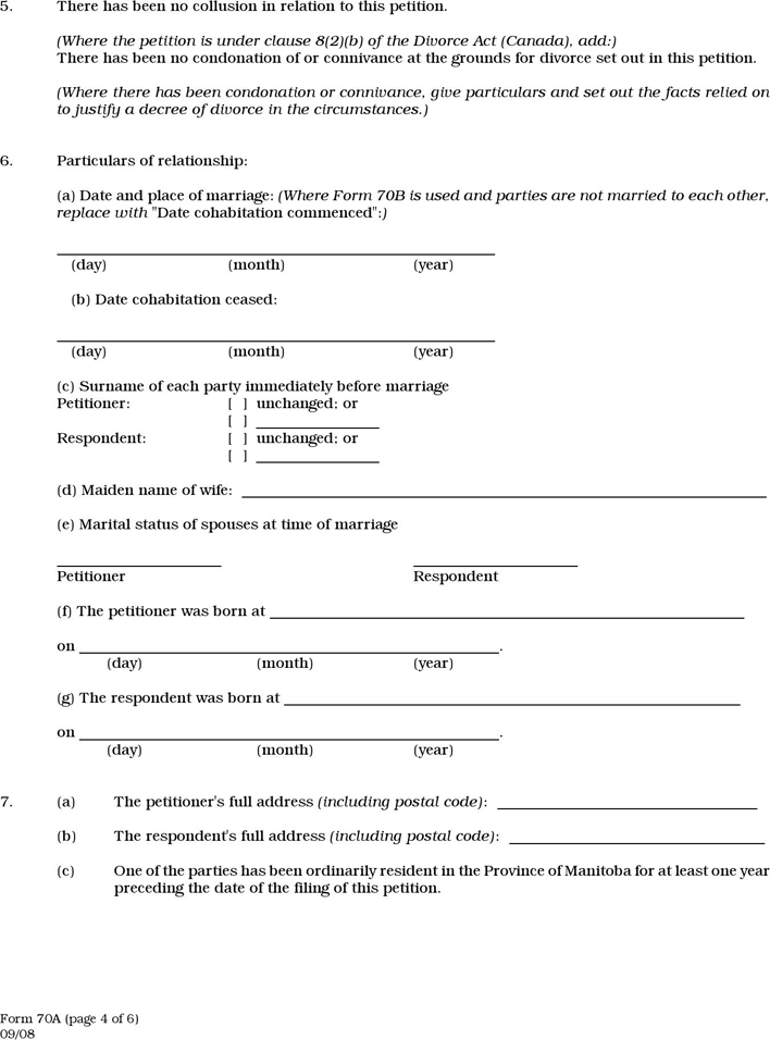 Manitoba Petition for Divorce Form Page 4