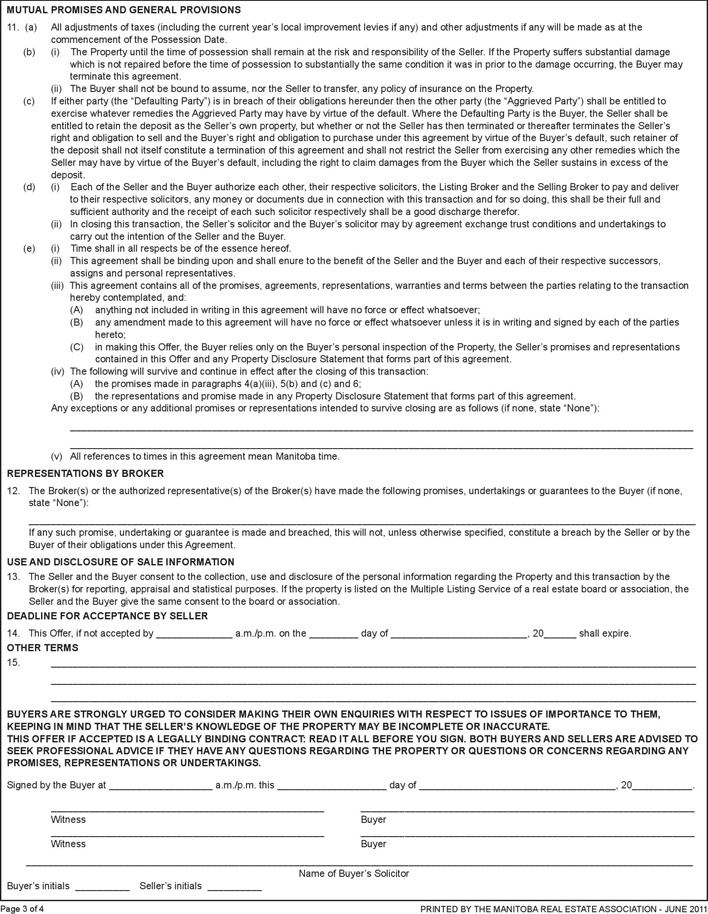 Manitoba Residential Form of Offer to Purchase 1 Page 3