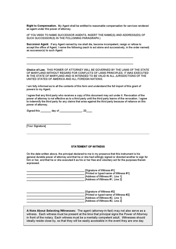 Maryland General Durable Power of Attorney Form Page 4
