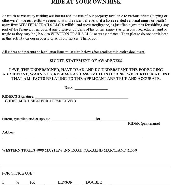 Maryland Horse Back Riding Agreement And Liability Release Form Page 2