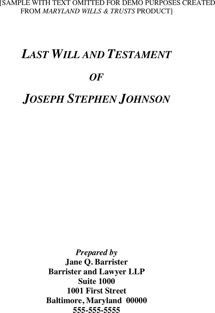 Maryland Last Will And Testament Sample