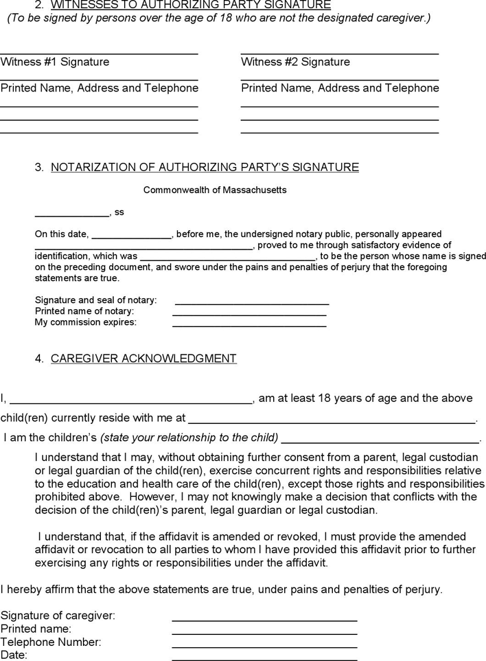 Massachusetts Caregiver Authorization Affidavit Form Page 2