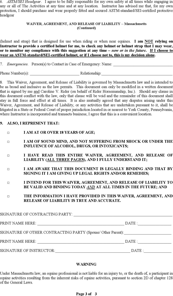 Massachusetts Liability Release Form 2 Page 3