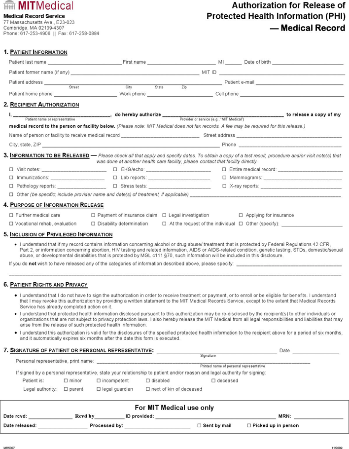 Massachusetts Medical Records Release Form 2 Page 2