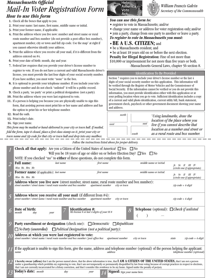Massachusetts Official Mail-In Voter Registration Form
