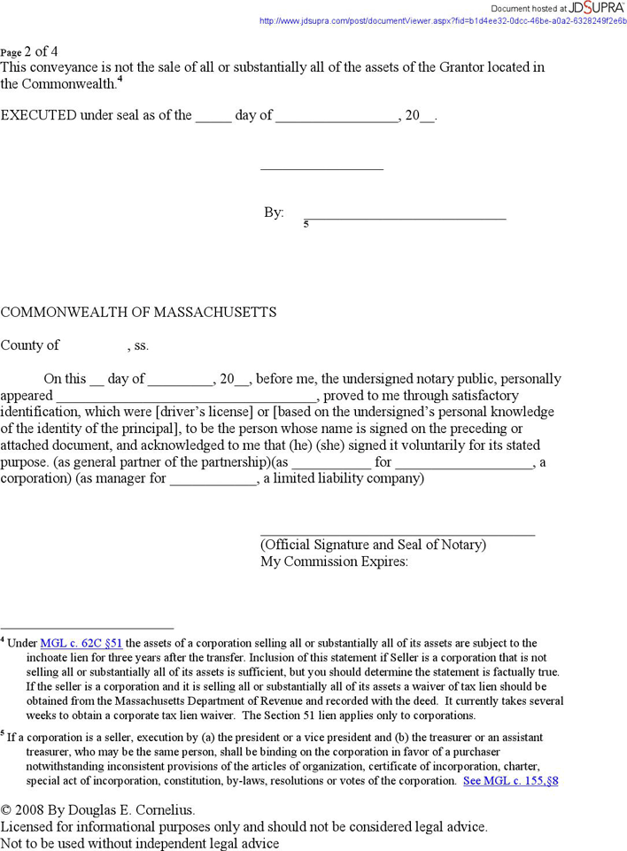 Massachusetts Quitclaim Deed Form 1 Page 2